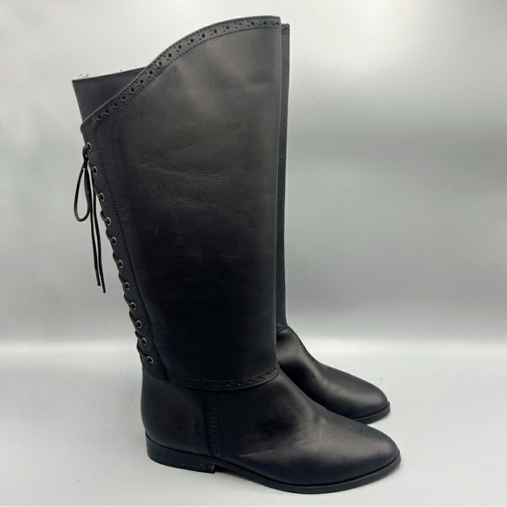 Via Milano Leather Lace-back Riding Boots in Black